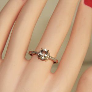 Oval Aquamarine & Pave Diamonds Rose Gold Ring